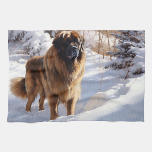 Leonberger lässt es Weihnachten schneien Geschirrtuch (Horizontal)