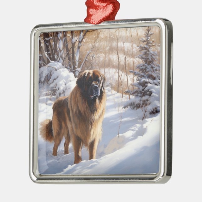 Leonberger lässt es Weihnachten schneien Ornament Aus Metall (Links)