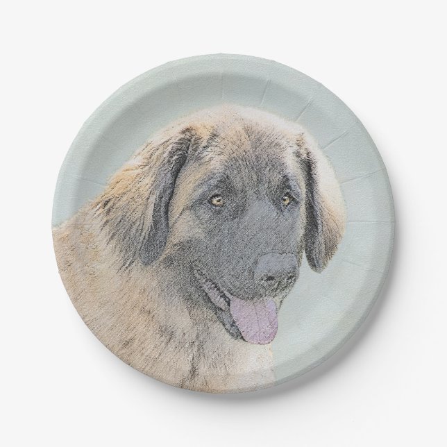 Leonberger Malerei - Niedliche Original Hundeschul Pappteller (Vorderseite)