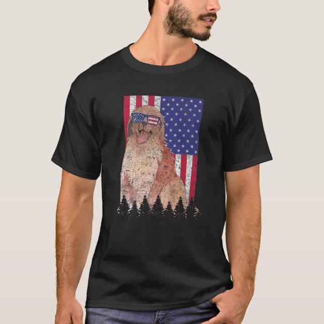 Leonberger Patriotic Dog USA Pride American Flag T-Shirt (Vorderseite)