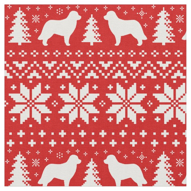 Leonberger Silhouette-Weihnachtsmuster-Rot Stoff (Nahaufnahme)