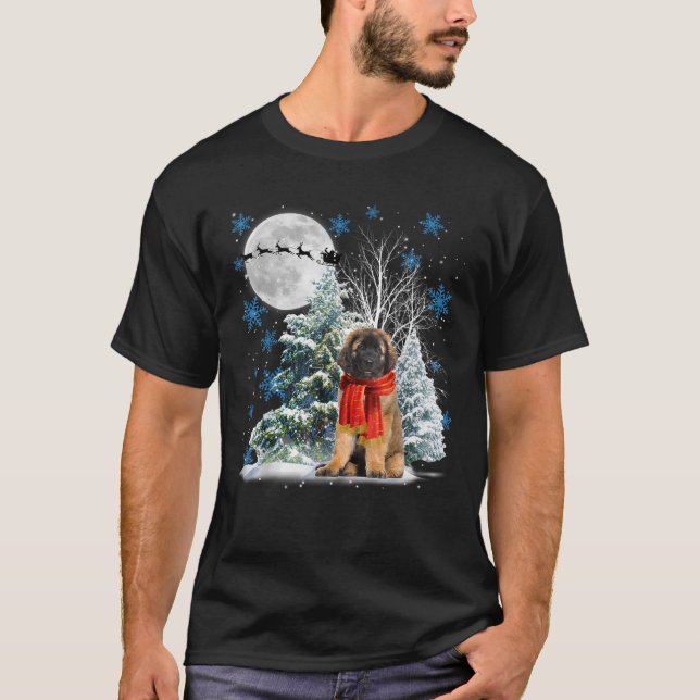 Leonberger Under Moonlight Snow Christmas Pajama T T-Shirt (Vorderseite)
