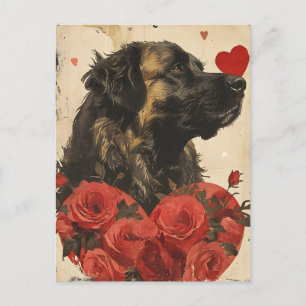 Leonberger Valentinstag im Vintage-Stil Postkarte