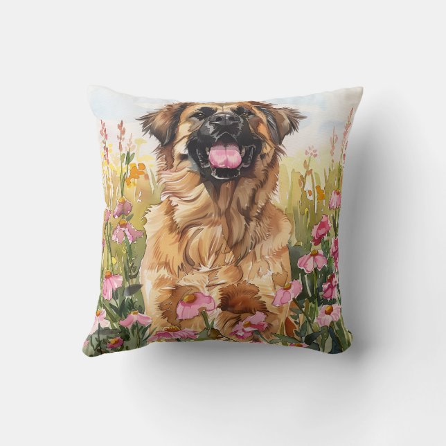 Leonberger Watercolor Throw Pillow Kissen (Rückseite)