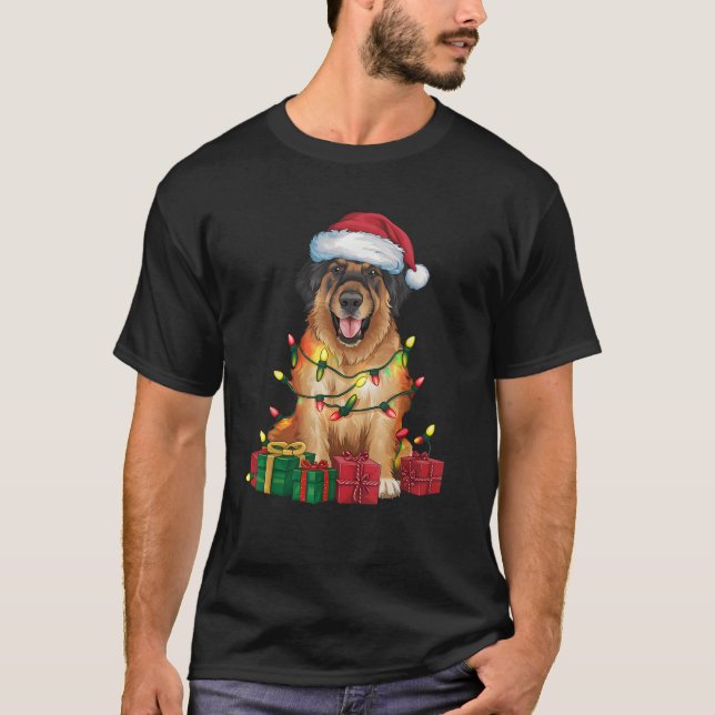 Leonberger Xmas Lighting Santa Hat Leonberger Dog  T-Shirt (Vorderseite)