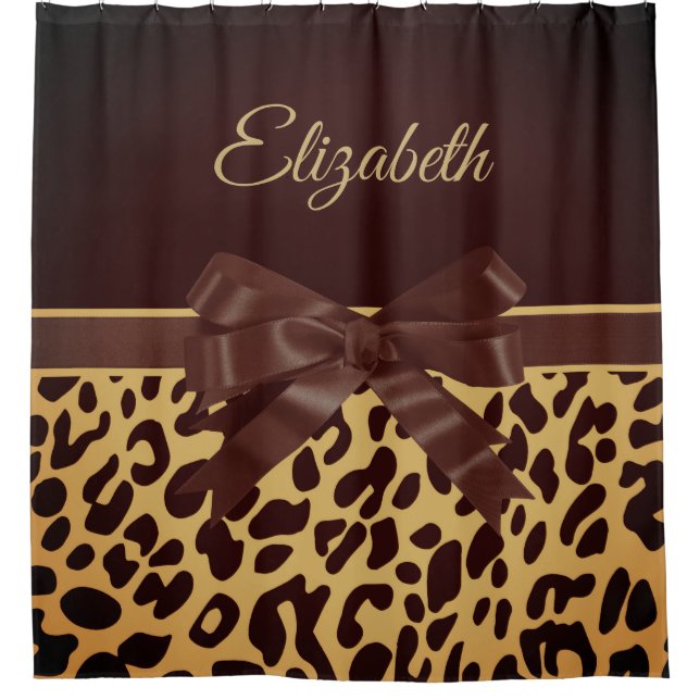 Leopar Print Black Bow Duschvorhang (Vorderseite)