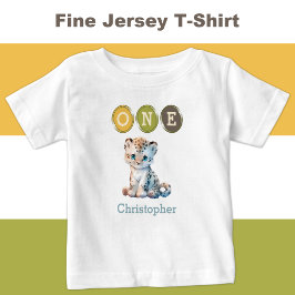 Leopard 1. Geburtstag mit Namen blau Baby T-shirt
