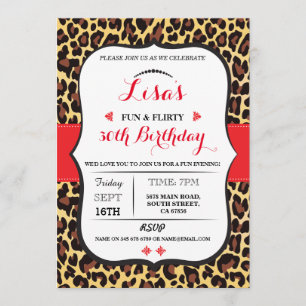 Leopard 30. 40. 50. 60. Geburtstagsparty-Einladung Einladung