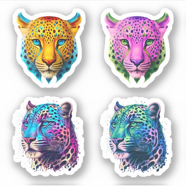 Leopard - 4-Pack-Farbleopard Print & Wild Cat Aufkleber (Vorderseite)