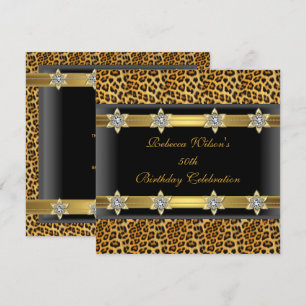 Leopard 50. Geburtstagsfeier Elegant Gold Schwarz Einladung