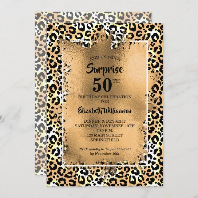 Leopard 50. Geburtstagsparty Einladung (Vorne/Hinten)