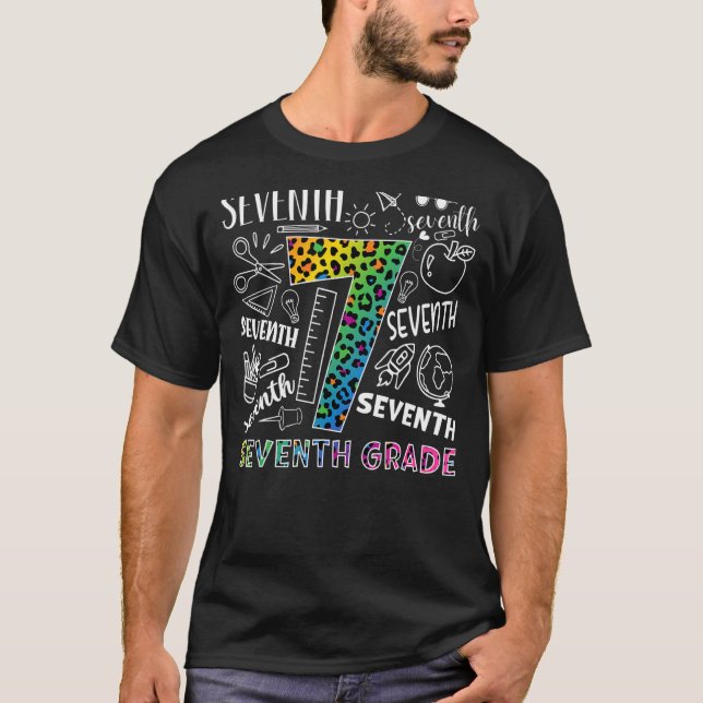 Leopard 7. Grade Typografy Team 7. Klasse Te T-Shirt (Vorderseite)