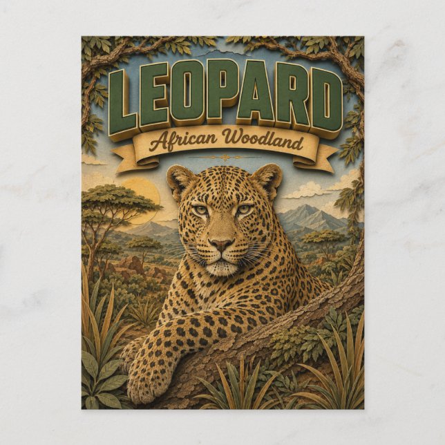 Leopard Afrikanisches Waldland POPCUT Postkarte (Vorderseite)