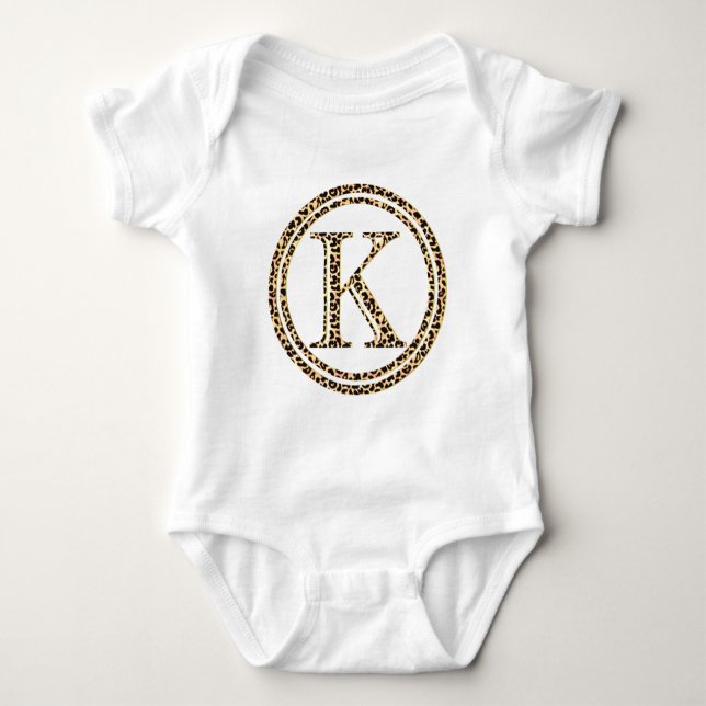 Leopard-Alphabet K Baby Strampler (Vorderseite)