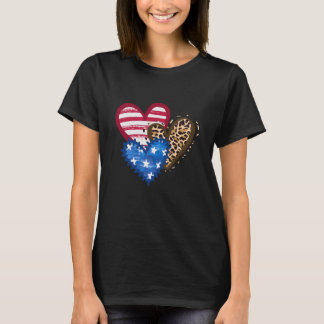 Leopard American Flag Herbst 4. Juli Geschenk T-Shirt