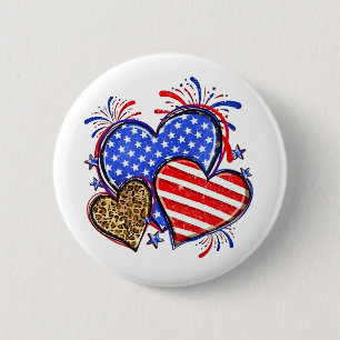 Leopard American Flag Herz 4. Juli USA Button