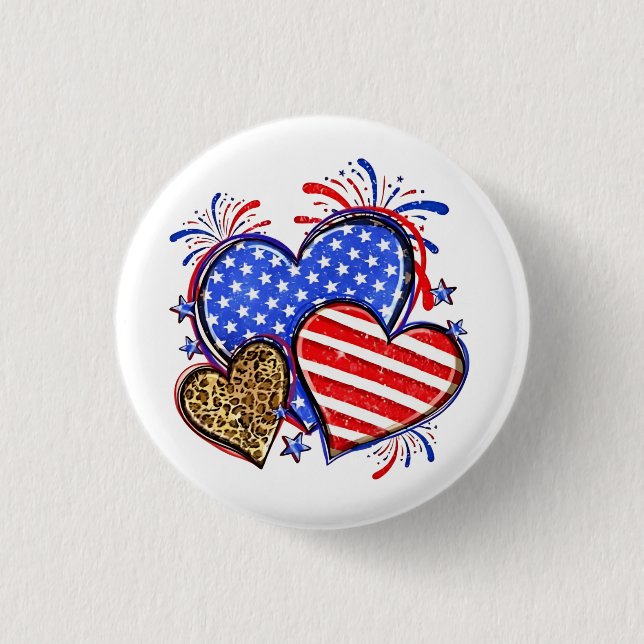 Leopard American Flag Herz 4. Juli USA Button (Vorderseite)