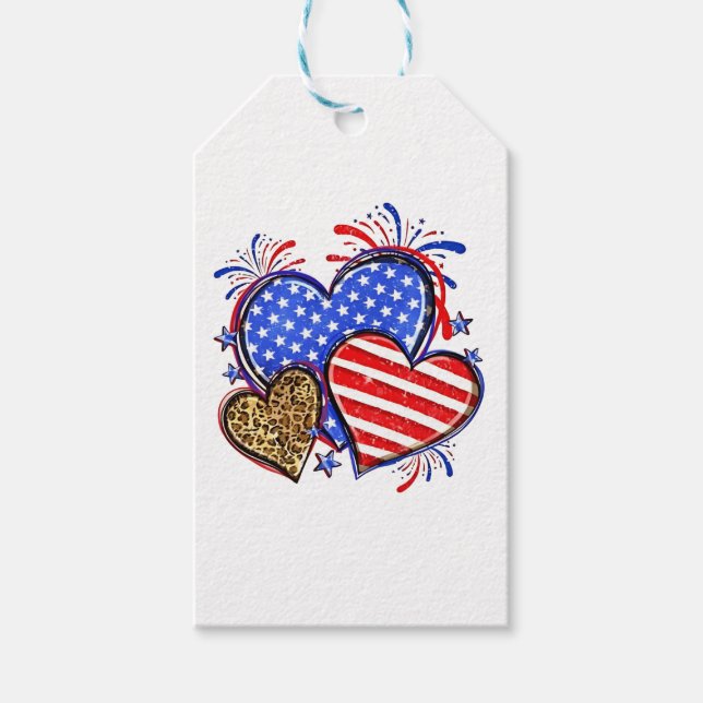 Leopard American Flag Herz 4. Juli USA Geschenkanhänger (Vorderseite)