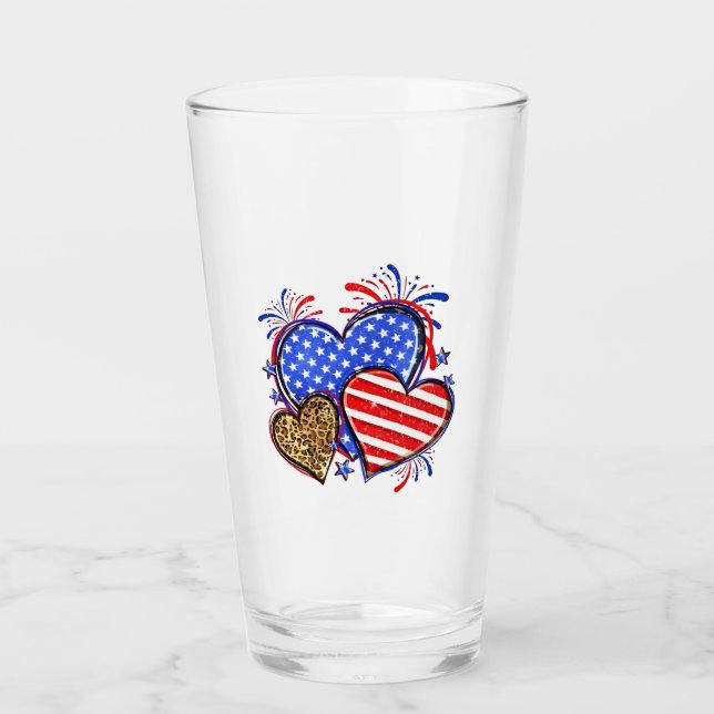 Leopard American Flag Herz 4. Juli USA Glas (Vorderseite)
