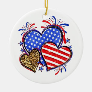 Leopard American Flag Herz 4. Juli USA Keramik Ornament