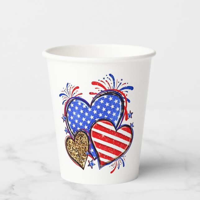 Leopard American Flag Herz 4. Juli USA Pappbecher (Vorderseite)