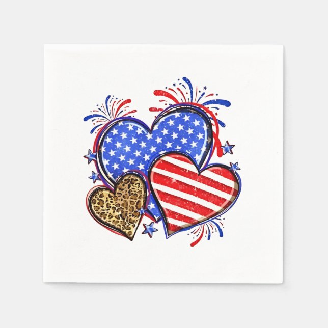 Leopard American Flag Herz 4. Juli USA Serviette (Vorderseite)
