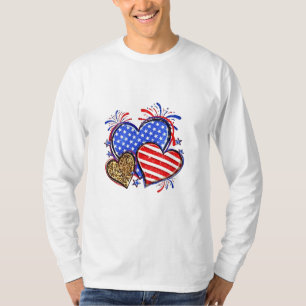 Leopard American Flag Herz 4. Juli USA T-Shirt
