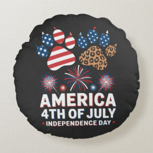 Leopard Amerikanische Flagge Herzen Cute 4. Juli Rundes Kissen
