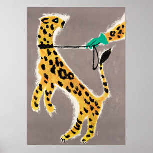 Leopard an der Leine Vintage Minimalistische Wandk Poster