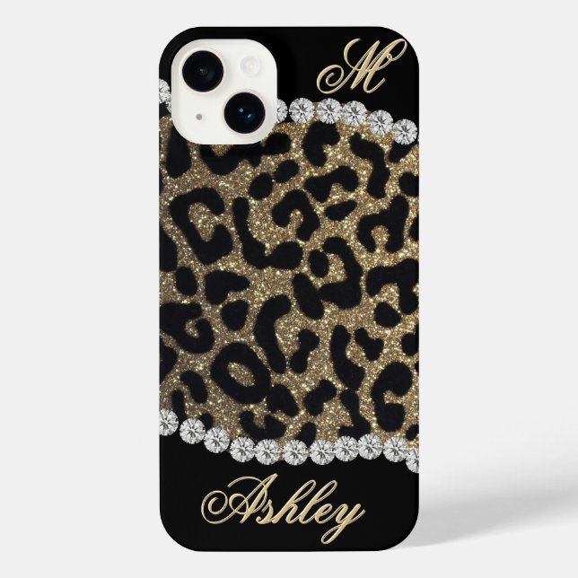 Leopard and Diamond Monogram iPhone Hülle (Rückseite)