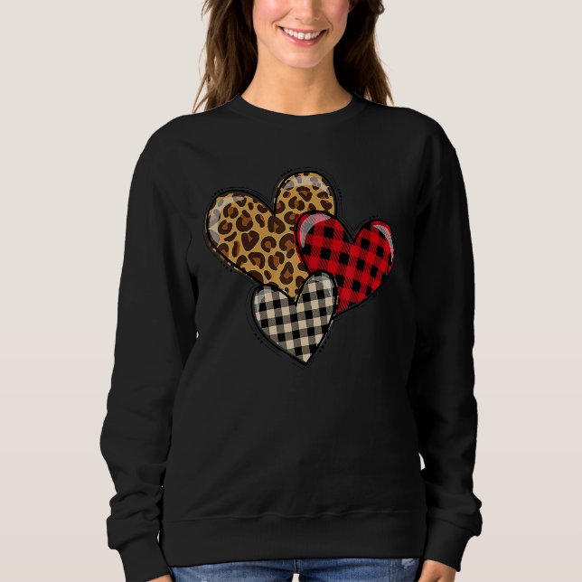 Leopard and Plaid Print Heart Valentine Love Like  Sweatshirt (Vorderseite)
