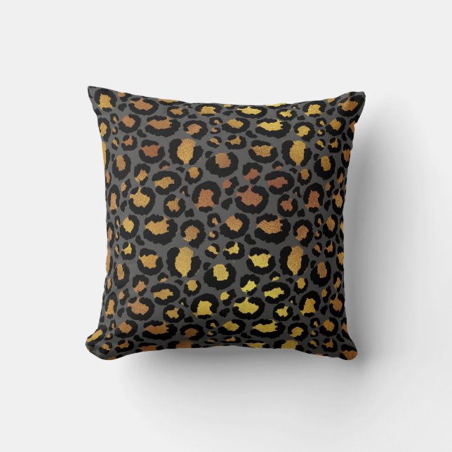 Leopard Animal Black Honey Gold Grafit African Kissen (Vorderseite)