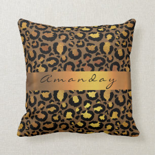 Leopard Animal Black Lux Gold Strip Name Afrika Kissen