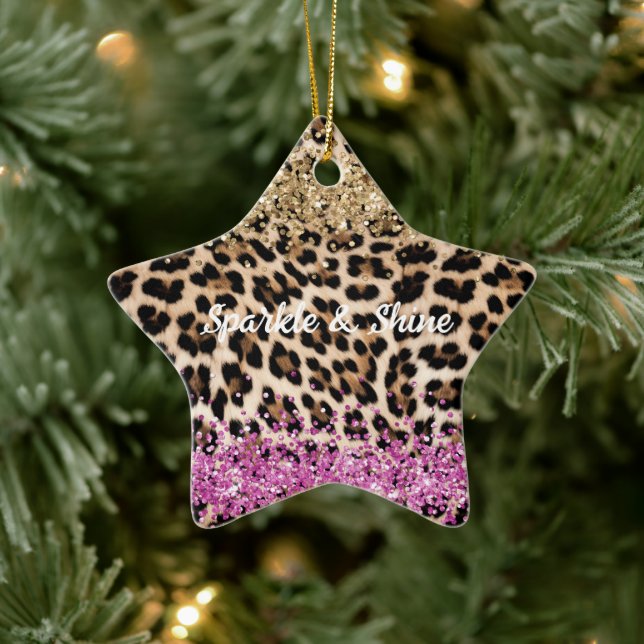 Leopard Animal Gold Girl Pink Glitzy Glitzer Keramik Ornament (Baum)