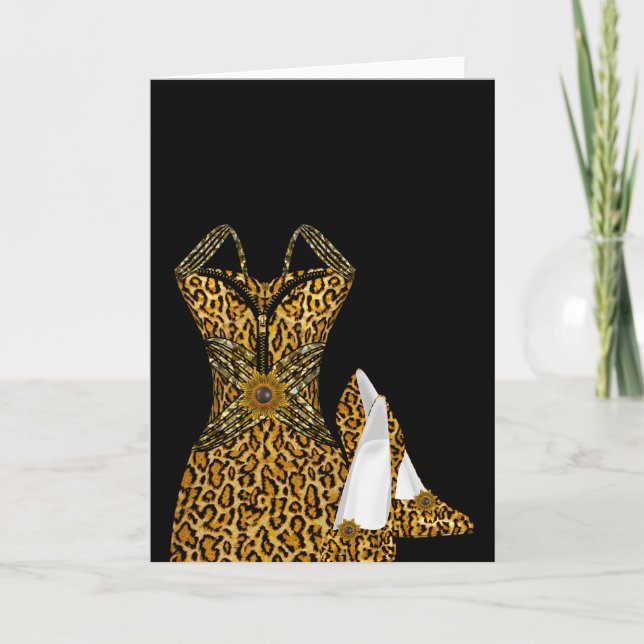 Leopard Animal High Heel Shoes Dress Karte (Vorderseite)