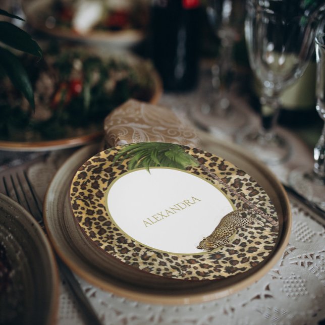 Leopard Animal Muster Elegantes Palm Party Pappteller (Von Creator hochgeladen)