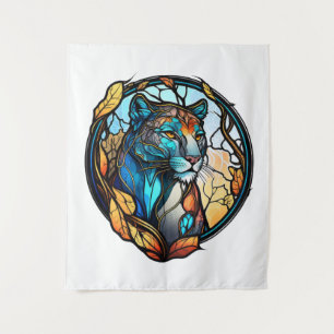 Leopard Animal Portrait Gestaltete Glas Naturschut Wandteppich