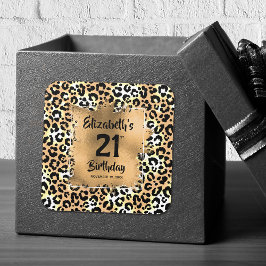 Leopard Animal Print 21. Geburtstag Personalisiert Quadratischer Aufkleber
