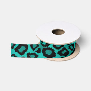 Leopard Animal Print   Aquamarin Satinband