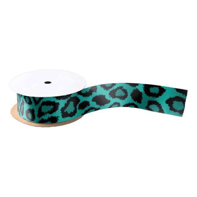 Leopard Animal Print | Aquamarin Satinband (Spule)
