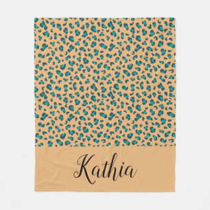Leopard Animal Print Aquamarin Tan Personalisiert Fleecedecke