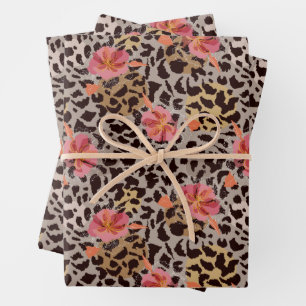 Leopard Animal Print Blumen Geschenkpapier Set