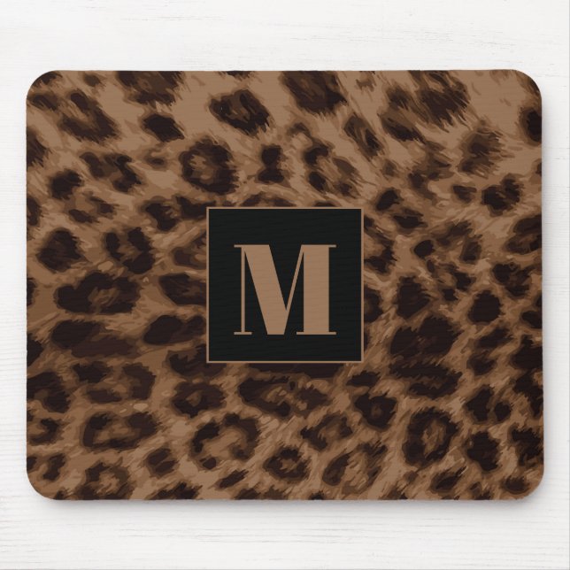 Leopard Animal Print Brown Black Chic Monogram Mousepad (Vorne)