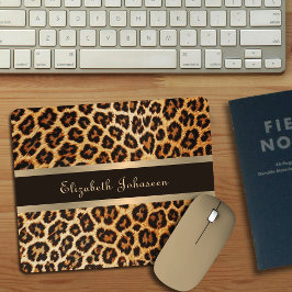 Leopard Animal Print Brown & Gold Strip Glamour Mousepad