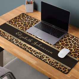 Leopard Animal Print Brown & Gold Strip Glamour Schreibtischunterlage