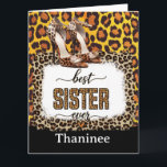 Leopard Animal Print Card for Sister - Stilvoll Karte<br><div class="desc">Zeigen Sie Ihrer Schwester etwas Liebe mit unserer Leopard Animal Print Card, der perfekten Art, ihren Geburtstag oder jeden besondere Anlass zu feiern. Mit einem fett gedruckten, schicken Leopardendesign kann diese Karte mit einer benutzerdefinierten Nachricht personalisiert werden, was sie zu einer einzigartigen und durchdachten Art macht, Ihre Gefühle auszudrücken. Ob...</div>