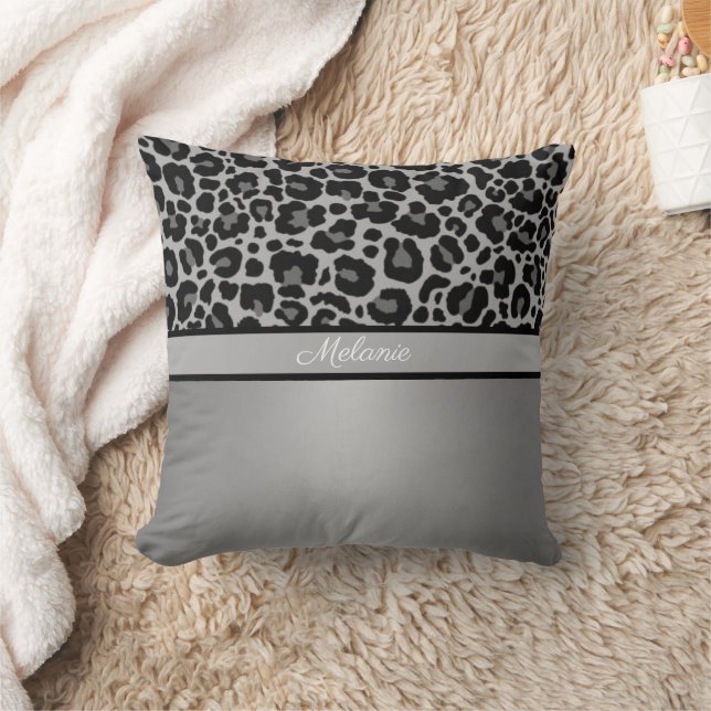 Leopard Animal Print Cheetah Silver Grau Kissen (Decke)