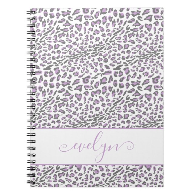 Leopard Animal Print Cream Lilac Grau Personalisie Notizblock (Vorderseite)