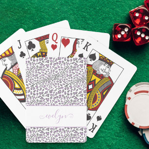 Leopard Animal Print Cream Lilac Grau Script Name Spielkarten