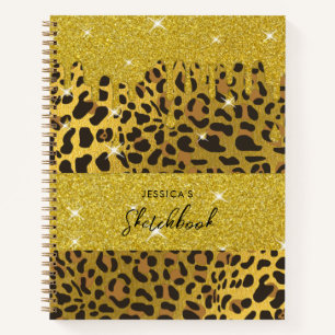 Leopard Animal Print Gold Foil Glitzer Tropfen Notizbuch